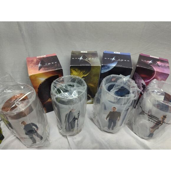 Burger King Star Trek Movie COLLECTIBLE GLASS SET 4 Cups Kirk Spock Nero Uhura - Picture 1 of 8